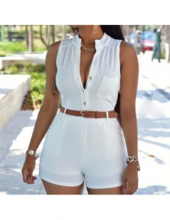 Rompers V-neck Sleeveless Sashes Women's Playsuits White Button Pockets Womens Romper Summer Beach High Street Fashion Clothe...