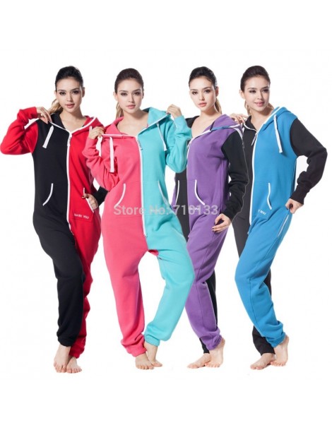 Jumpsuits one piece jumpsuit playsuit for women adult romper onsies mixed color fashion hoody fleece - Red and Black - 463354...