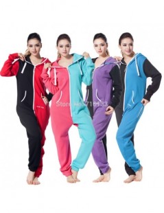Jumpsuits one piece jumpsuit playsuit for women adult romper onsies mixed color fashion hoody fleece - Red and Black - 463354...