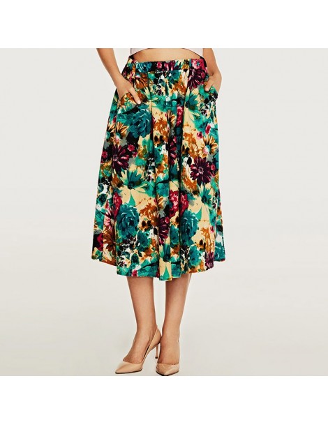 Skirts 2019 Spring Summer Floral Printed Boho Skirts Women Loose Casual Beach Wear Leave Pattern Mid Skirts Waist Elastic Str...