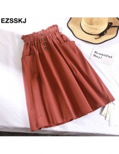 Skirts button Midi Skirt Women 2019 Spring Summer Casual elegant High Waist pocket skirt female Korean Washed cotton A-line S...