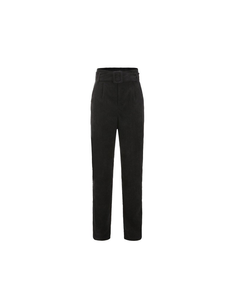 Corduroy Trousers Women'S Clothing Fall Stylish Belt Solid High Waist Harem Pants Women Casual Slim Plus Size Black Pants Wo...