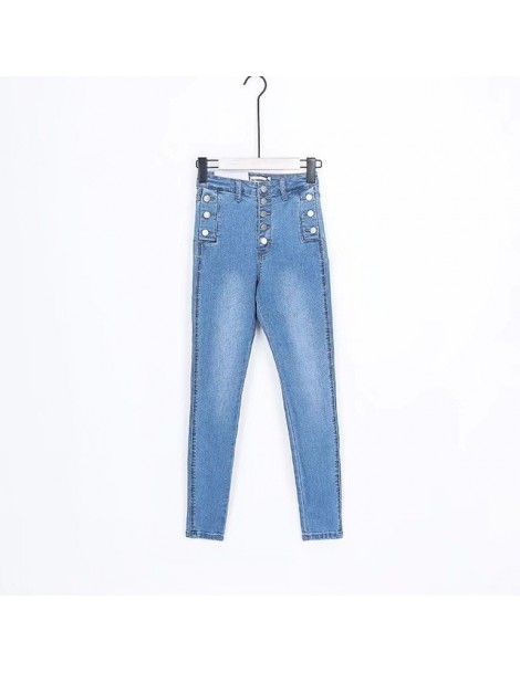 Jeans MIND FEET Women Jeans Female Stretch Skinny High Waist Button Pencil Denim Pants Femme Jeans Autumn Summer - light blue...