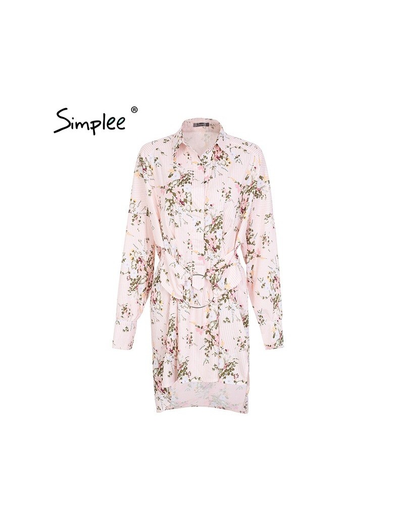Floral print mini shirt dress women Streetwear sash t shirt dress casual 2018 Spring boho short dress female vestidos - Prin...