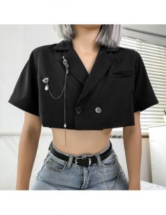Blazers Streetwear Chic Black Blazer Women's Jacket Cropped Brooch Chain Women Blazers and Jackets Coats Double Breasted 2019...