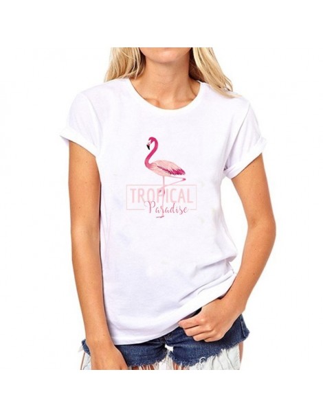 T-Shirts 2019 NEW Summer T Shirts Womens Tshirts Female girls Tops Tees T-Shirts Slim womans Flamingo letter white black Shor...