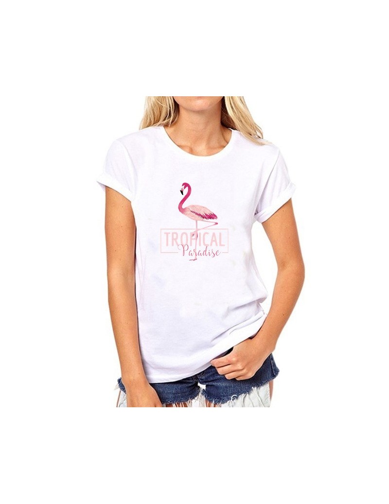 2019 NEW Summer T Shirts Womens Tshirts Female girls Tops Tees T-Shirts Slim womans Flamingo letter white black Short sleeve...