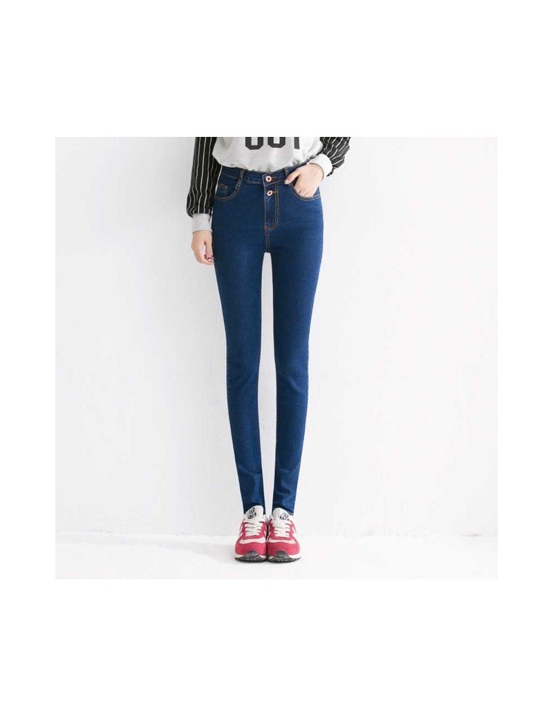 Jeans New Fashion High Waist Jeans Stretch Lycra Skinny Jeans Woman Casual Denim Pants Black Trousers Women Clothes - Blue2 -...
