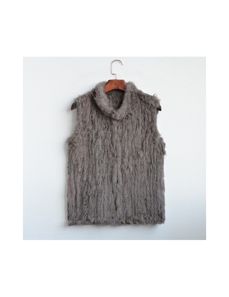 woman girl real rabbit fur vest jacket spring winter warm genuine rabbit fur knit coat vest black beige - naturalgrey - 4L39...