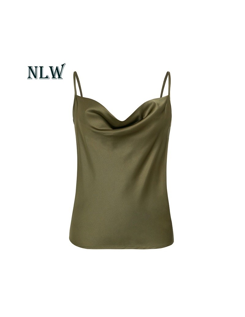 Camis Spaghetti Strap Women Tops Solid Satin Backless Sexy Camis Shirts Feminino Casual Club Camisole - Army Green - 4H307230...