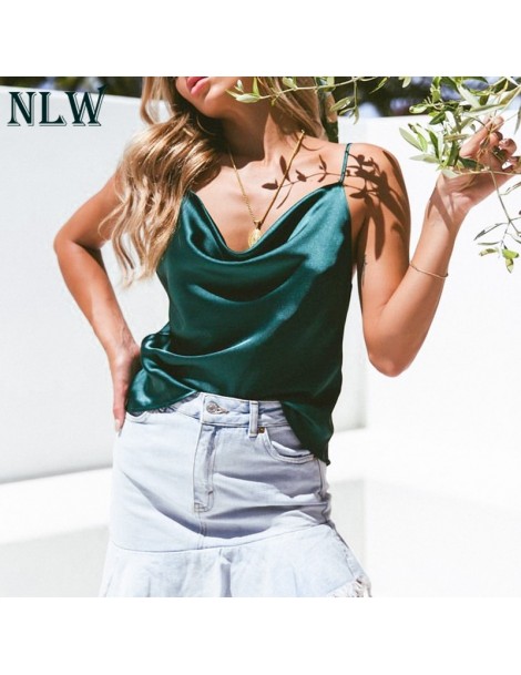 Camis Spaghetti Strap Women Tops Solid Satin Backless Sexy Camis Shirts Feminino Casual Club Camisole - Army Green - 4H307230...
