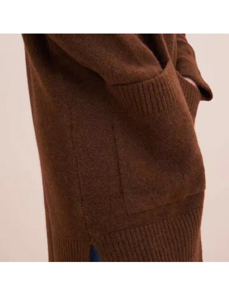 Cardigans Women Lazy Wind Long Batwing Sleeve Double Pockets Wool Viscose Autumn Winter Long Cargigans Coat - caramel - 47302...