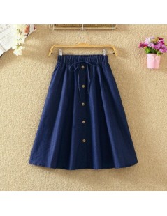 Skirts High Waist Skirt Casual Striped Bow Denim Women Solid Color Long Skirt Female Elegant Big Hem Casual Button Jean Skirt...