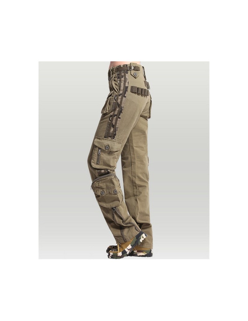 Casual Cargo Pants Pockets Couple Pants Cotton Unisex Military Green Trousers Women's Capris & Pants Khaki 25-38 - Khaki col...