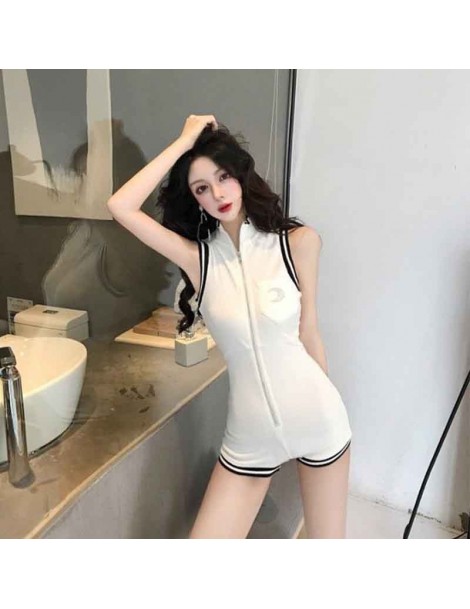 Rompers Summer Sexy Rompers Womens Jumpsuit Front Zipper Sleeveless Sexy Bodysuit Slim Fit Playsuits Solid Overalls AA054 - w...