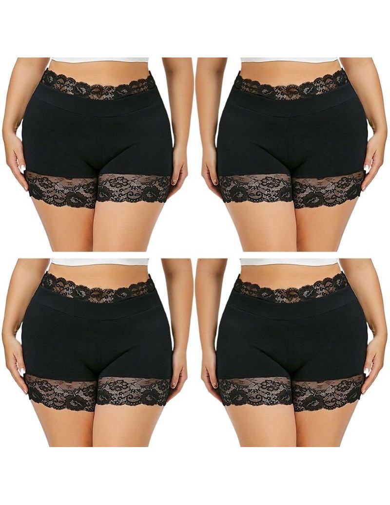 Shorts Women Plus Size High Waist Boxer Shorts Seamless Scalloped Floral Lace Splicing Solid Color Elastic Underpant L-6XL - ...