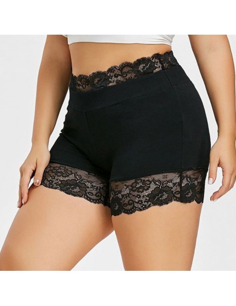 Shorts Women Plus Size High Waist Boxer Shorts Seamless Scalloped Floral Lace Splicing Solid Color Elastic Underpant L-6XL - ...