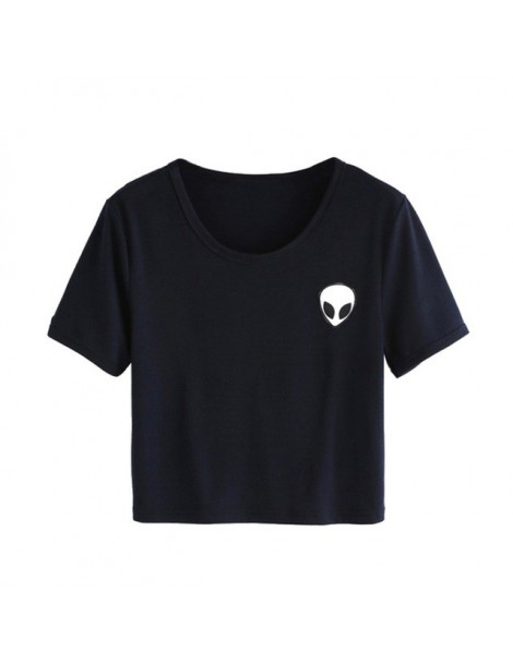 2019 Fashion 3d Print Aliens crop top Short Sleeve Short T Shirt Women Teenagers T-shirts Tops Summer Round Neck Tees Girls ...