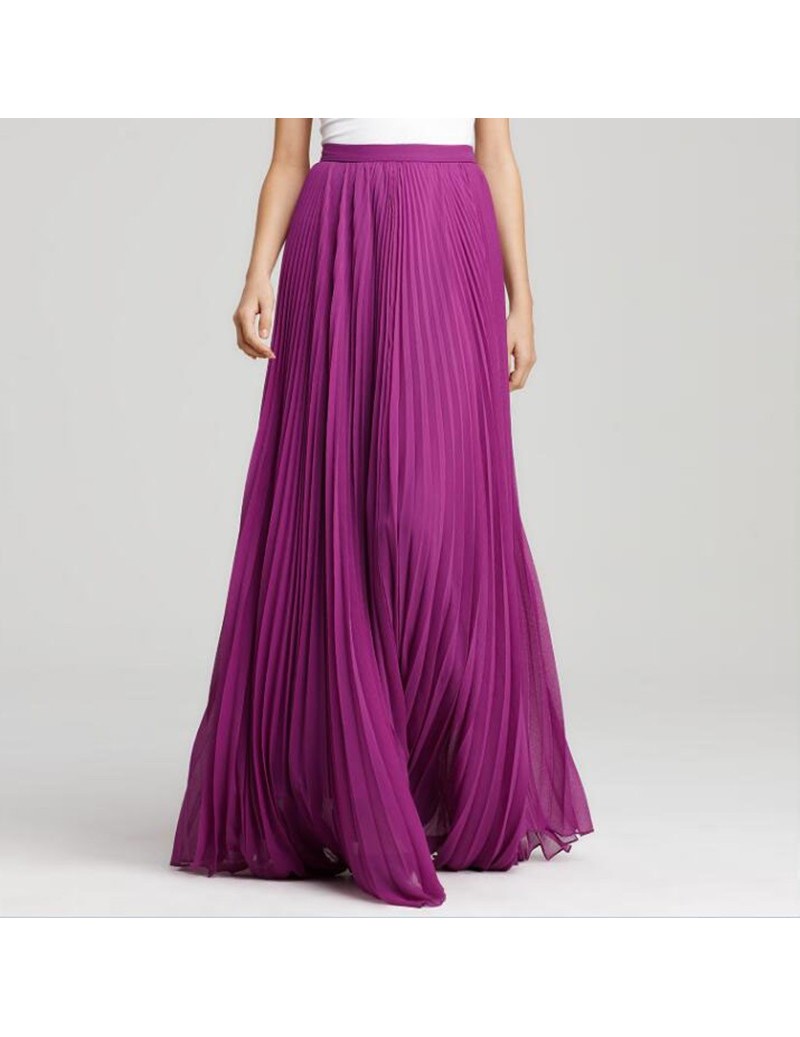 Elegant Long Skirt Pretty Purple Pleated Maxi Skirt Zipper Style Summer Beach Skirt Women High Quality Chiffon Saia Longa Fa...