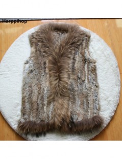 Real Fur new Design Real Fur Vest Raccoon Dog Fur Collar Waistcoat Natural knitted Rabbit Fur Vest Gilet For Women Retail/who...