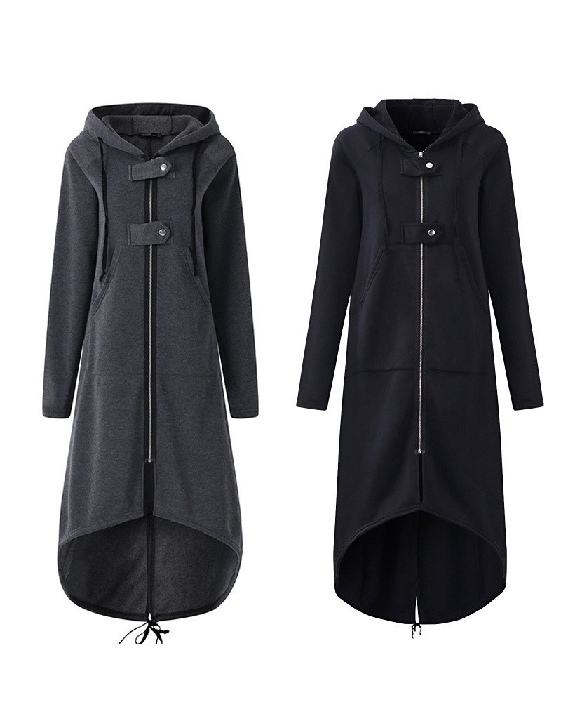 Fashion Long Sleeve Hooded Trench Coat 2018 Autumn Black Zipper Plus ...