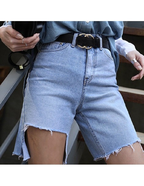 Shorts Fashion High Waist Blue Destroy Ripped Denim Shorts Female Summer High Street Casual Pockets Tassels Women Shorts Jean...