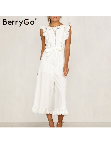 Jumpsuits linen rompers ruffled jumpsuit embroidery women jumpsuit Elegant hollow out sashes long jumpsuit romper ladies over...