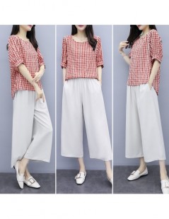 Women's Sets M-4xl Cotton Linen Two Piece Sets Outfits Women Plus Size Plaid Blouses And Pants Suits Korean Elegant Casual 2 ...