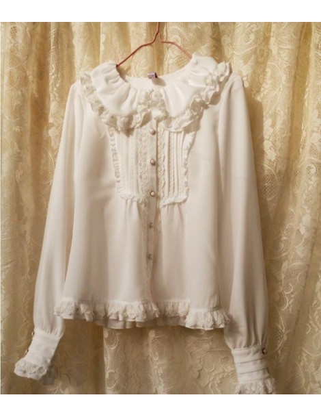 Blouses & Shirts Harajuku Women Blouse Top Vintage Peter pan Collar lolita Sweet Cute Long Sleeve Shirt - White - 4U308662148...