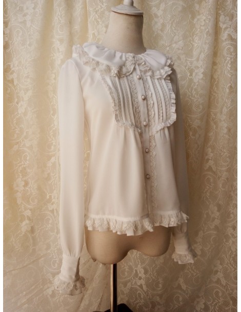 Blouses & Shirts Harajuku Women Blouse Top Vintage Peter pan Collar lolita Sweet Cute Long Sleeve Shirt - White - 4U308662148...