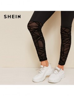 Leggings Flocked Mesh Hem Skinny Leggings 2019 Black Stretchy Womens Clothing Workout Leggings Contrast Mesh Sheer Casual Leg...