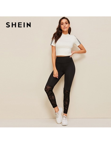 Leggings Flocked Mesh Hem Skinny Leggings 2019 Black Stretchy Womens Clothing Workout Leggings Contrast Mesh Sheer Casual Leg...