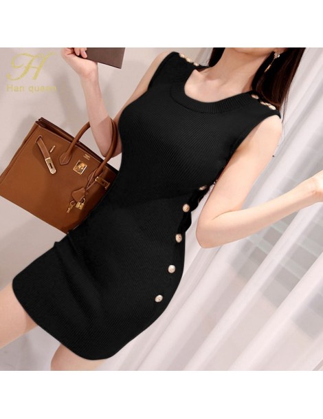 Dresses O-neck Knitted Stretch Elastice Sheath Dress Women 2019 Summer New Mini Dresses OL Buttons Solid Color Sexy Vestidos ...