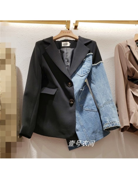 Blazers Small Suit Jacket 2019 New Autumn Women's Coat Denim Stitching Single-breasted Irregular Blazer Suit Coat Fashion Jea...