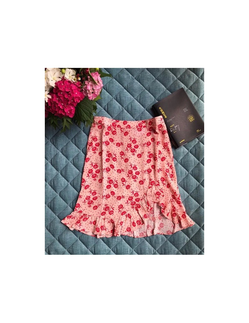 Skirts Women Daisy Flower Print High Waist Mini Skirt 2019 New Ruffle Irregular Sexy Fresh Mini Skirt - Pink - 414146290958-1...