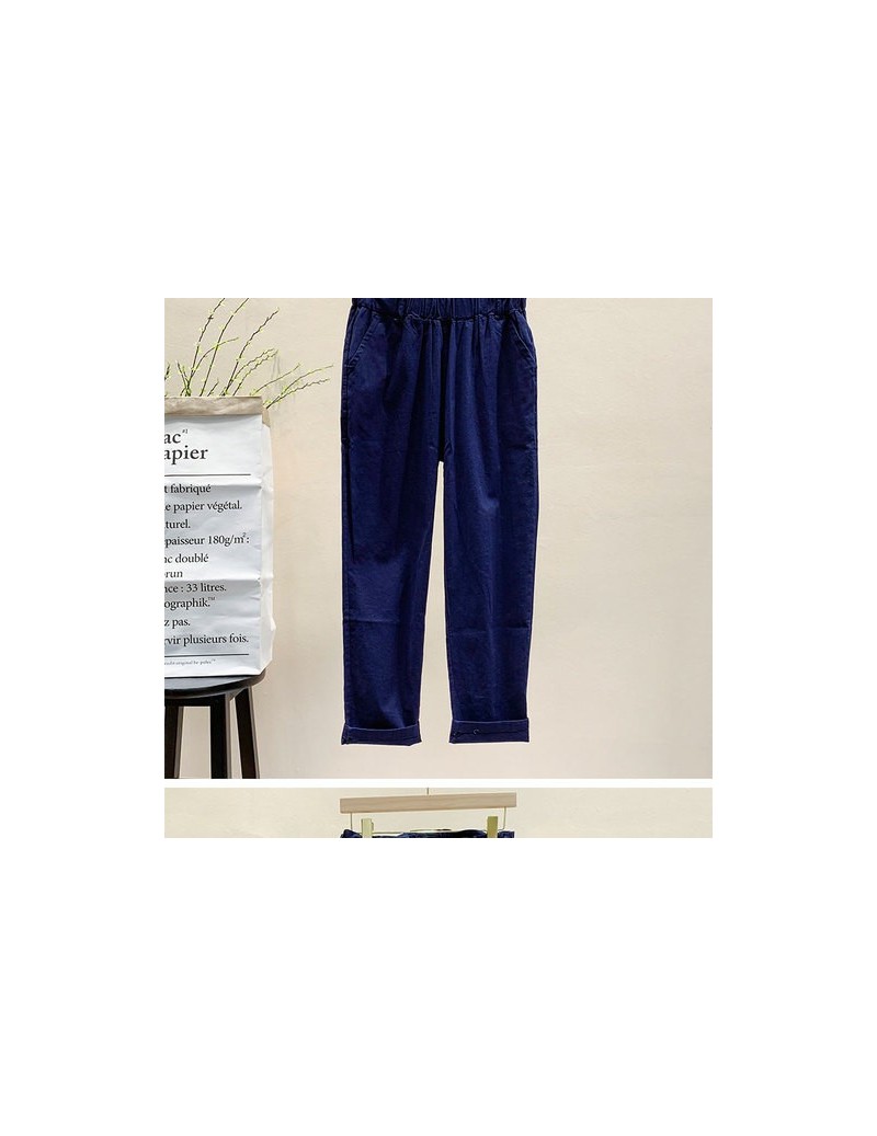 Summer Cotton Linen Pants Female 2019 New Loose Thin Slim Wild Casual Pants Thin Section Nine Pants Harem Pants MH406 - Navy...
