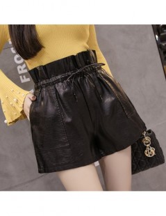 Shorts Black PU Leather Shorts Korean Style Trousers Spring Autumn Women High Waist Leather Shorts Pockets S-XXL - Black - 5R...