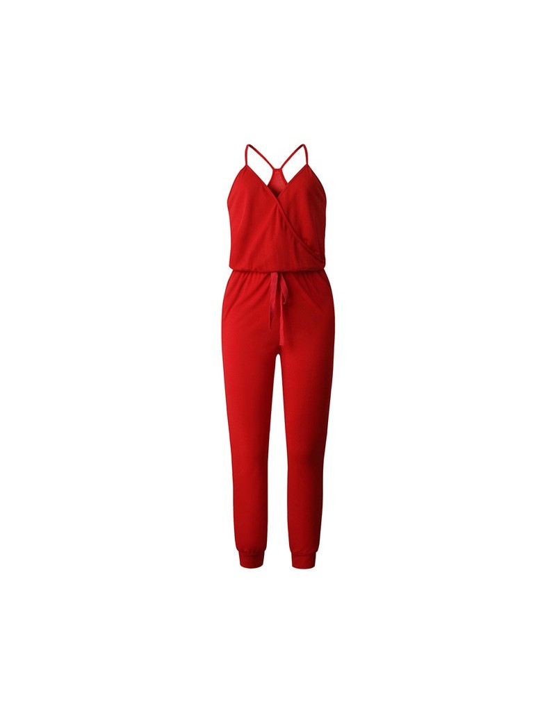 Jumpsuits New Summer Overalls Sexy V-neck Spaghetti Strap Women Jumpsuits Solid Slim Pocket Fit Solid Rompers Party Casual Pl...