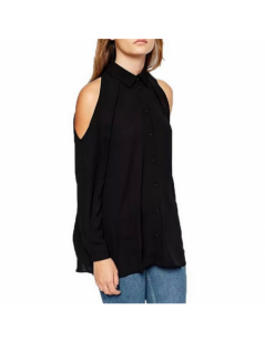 Blouses & Shirts New White Blouse Casual Full Long Sleeve Chiffon Shirt Solid Office Lady Off Shoulder Turn-down Collar Black...
