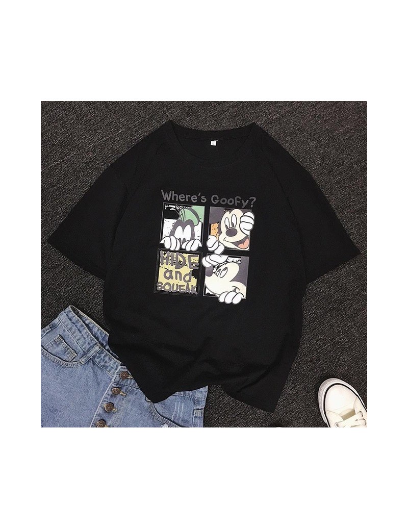 T-Shirts 2019 New Mickey Mouse T-Shirt Women Cotton Print loose Female Tshirt Korean cute Tee Clothes women tops - Black - 4G...