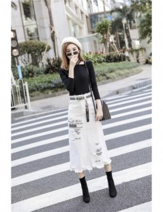 Skirts 2019 Shredded White Denim Jeans Print Streetwear Letter Sommerkleid Female Plus Size Raw Edge Bag Hip Long Step Skirt ...