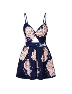 Rompers 2019 Summer Bohemian Rompers Womens Jumpsuit Shorts Sexy Deep V Tunic Playsuit Blue Overalls Women Bodysuit Body Femm...