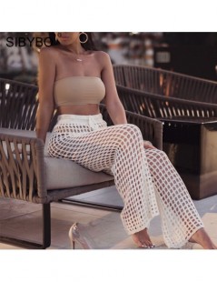 Pants & Capris Women White Crochet Pants 2019 Lace Hollow Out High Waist Sexy Lace Beach Loose Soft Wide Leg Women Trousers -...