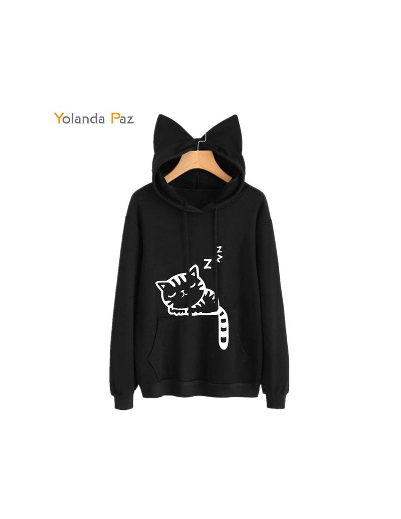 New Cats Print Sweatshirt For Women 2019 Autumn Winter Clothes Hooded Hoody Lady Streetwear Women's pullover - Black - 49302...