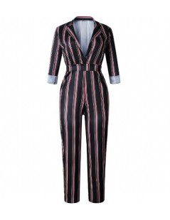 Jumpsuits Sexy Buttons V-Neck Autumn Women Jumpsuits Femme Office Casual Striped Long Sleeve Sashes Jumpsuit Romper Fashion W...