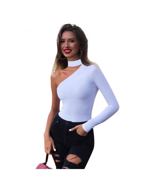 Rompers Sexy Overalls for Women Solid Color Bodysuit Halter One Shoulder Long Sleeve Tracksuit Bodycon Jumpsuit Catsuit Rompe...