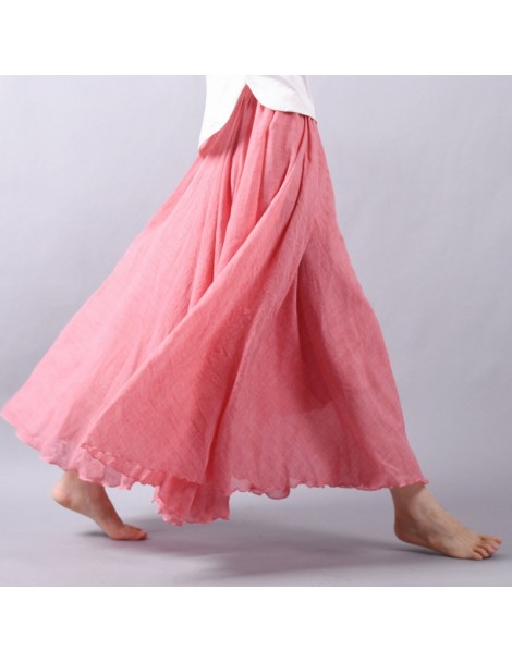 Skirts Women Linen Cotton Long Skirts Elastic Waist Pleated Maxi Skirts Beach Boho Vintage Plus Size Summer Skirt Faldas Saia...