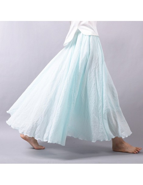 Skirts Women Linen Cotton Long Skirts Elastic Waist Pleated Maxi Skirts Beach Boho Vintage Plus Size Summer Skirt Faldas Saia...