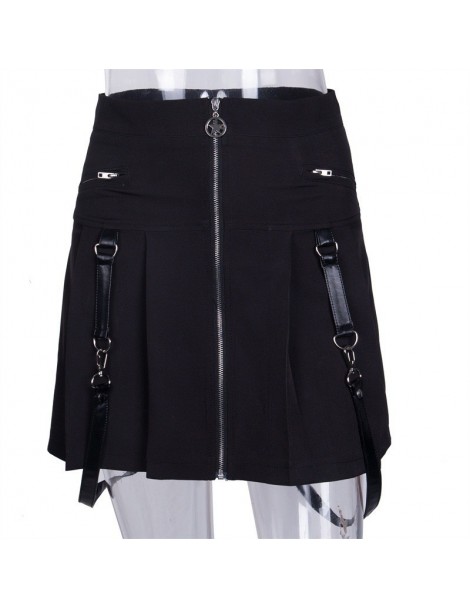 Skirts Women Mini Skirts Punk Gothic Hip Hop Sexy Club Aline High Waist Solid Zipper Button Rock Summer Female Goth Skirt - b...