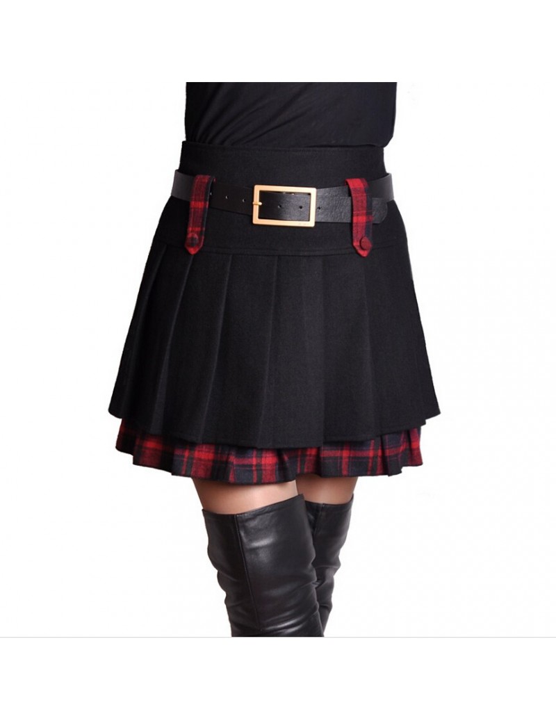 Skirts 2018 Autumn Winter Women Woolen Skirt High waist Pleated Skirt Plaid Short Skirt Skirts Women LY226 - Dark gray - 4738...